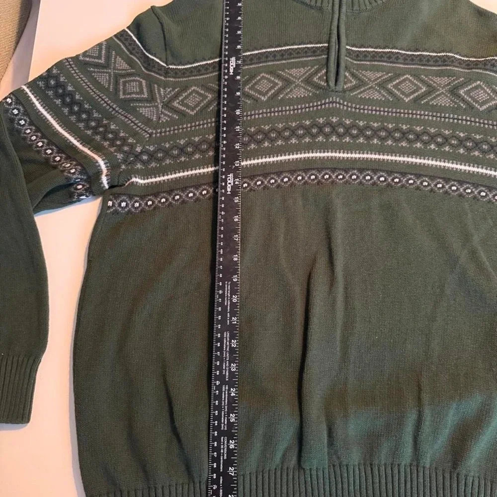 Vintage Weatherproof Dark Green Fair Isle Quarter Zip Sweater Size XXL 0049